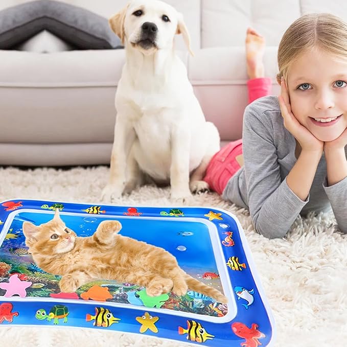 2 PCS Large 2mm Thickened Cat Water Mat, Interactive Cat Sensor Play Mat for Indoor Cats to Exercise, Anti-Scratch Leak Proof PVC Cooling & Heating Water Bed Enrichment Toy for Cats, Kitty
