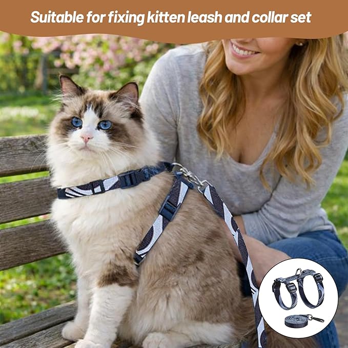Cat Harness and Leash Set, 3-in-1 Escape Proof Adjustable, Comfortable Walking Travel Kitten Harness for Small Medium Large Cats (Grey)