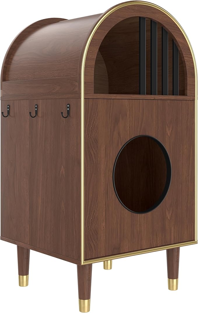 Cat Litter Box Enclosure 2-in-1 Condo Cat Bed with Two-Level Cozy Haven for 2 Cats Cute Kitty Condo for Sleeping Luxury Cat House Furniture Espresso