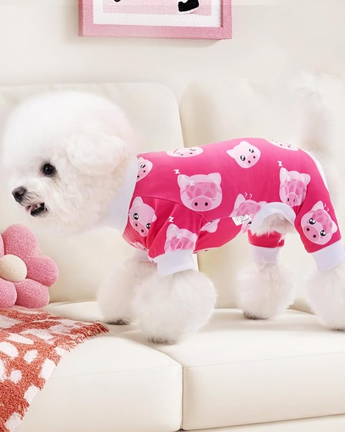 XPUDAC Dog Pajamas Soft Stretchy Pig Dog Clothes for Small Medium Dogs Pet Jumpsuit Cat Apparel-S