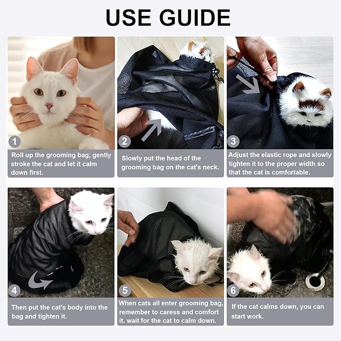 ASOCEA Cat Bathing Bag Adjustable Cat Grooming Mesh Bag Breathable Restraint Shower Bag Anti-Bite and Anti-Scratch for Bathing Nail Trimming Injecting Ears Clean Medicine Taking
