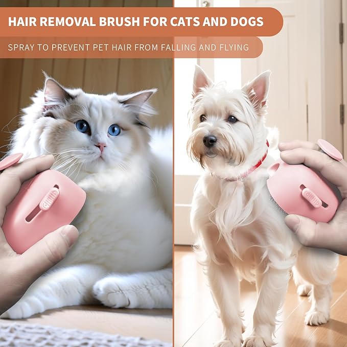 4 in 1 Cat Steam Brush for Shedding, Rechargeable Steam Pet Hair Brush for Indoor Cats, Massage, Cleaning, Shedding, Combing & Remove Floating Hair All In One(Pink)