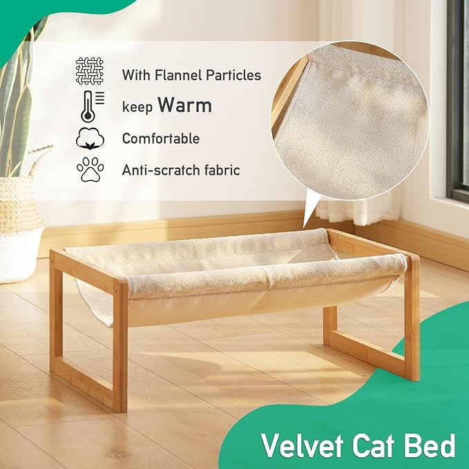 kiplant Elevated Cat Bed, Large Cat Hammock Bed, Bamboo Wood Cat Hammock for Outdoor, 25 X 16.5 Inch Elevated Pet Furniture Suitable for Kitty, Puppy, Rabbit, Bunny and Small Animal