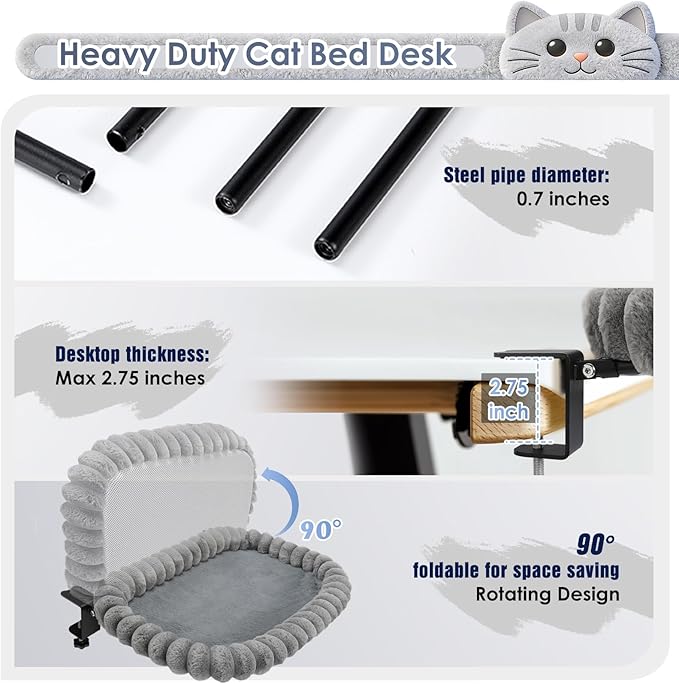 IPOW Cat Bed Heavy Duty Steel Frame Supports up to 40lbs Cat Desk Bed & Perch Space-Saving 90°Foldable with Soft Ultra-Plush Faux Fur for Small Medium Large Cats
