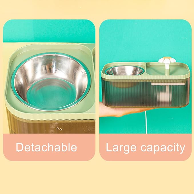2 in 1 Cat Fountain and Food Bowl, Automatic Pet Water Dispenser, Cat Feeding and Watering Supplies (Filters)