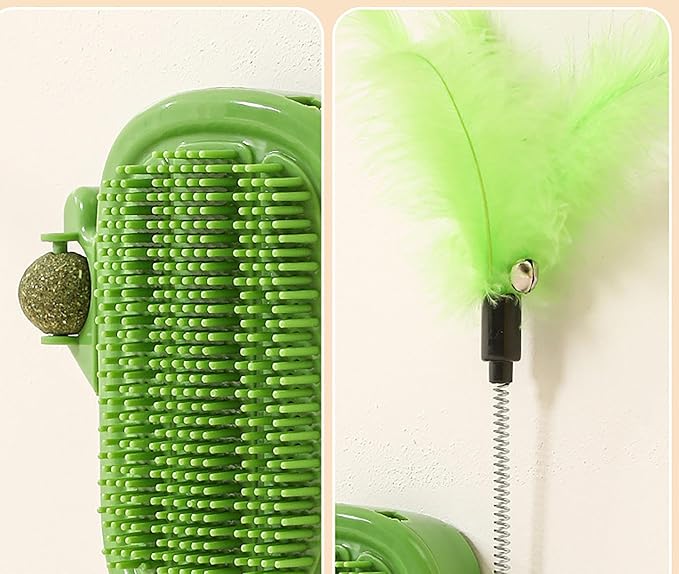Pet Scratch the Itch, 5 Inch x 5 Inch Plastic Green Self-adhesive Massager Grooming Brushes Tools with Mint Ball for Cats and Dogs (green)