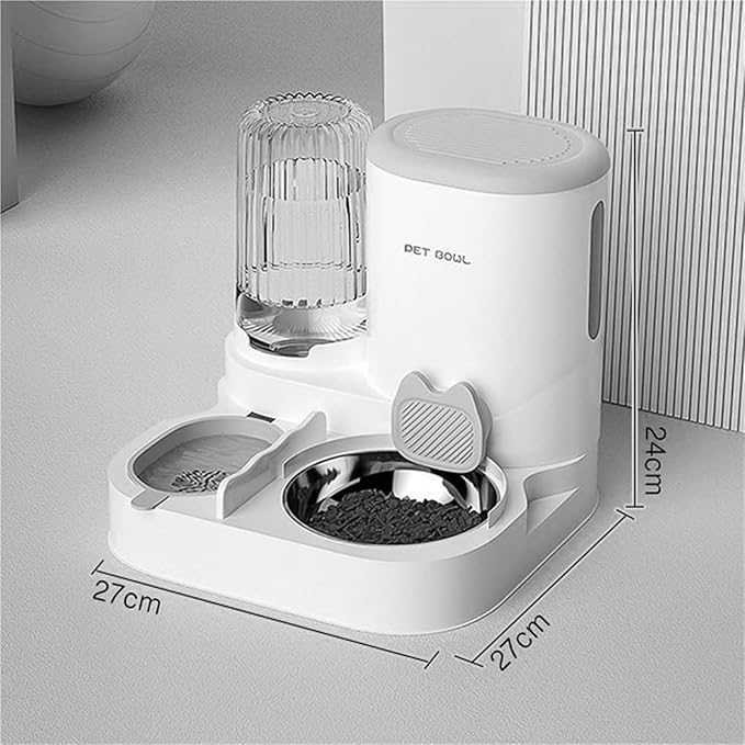 Pet Automatic Feeder 2 in 1 Dog Cat Food Container Water Fountain Large Capacity Stainless Steel Feeding Bowl,for Small Medium Cats Dogs Puppy Kitten