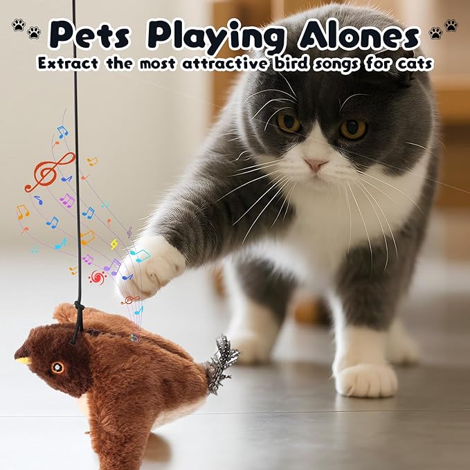 Interactive Chirping Bird Cat Toy,2026 New Flying Bird Cat Toy Flapping Bird Toy,Simulation Chirping Bird Toys Interactive Cats Toys for Bored Indoor Outdoor(1)