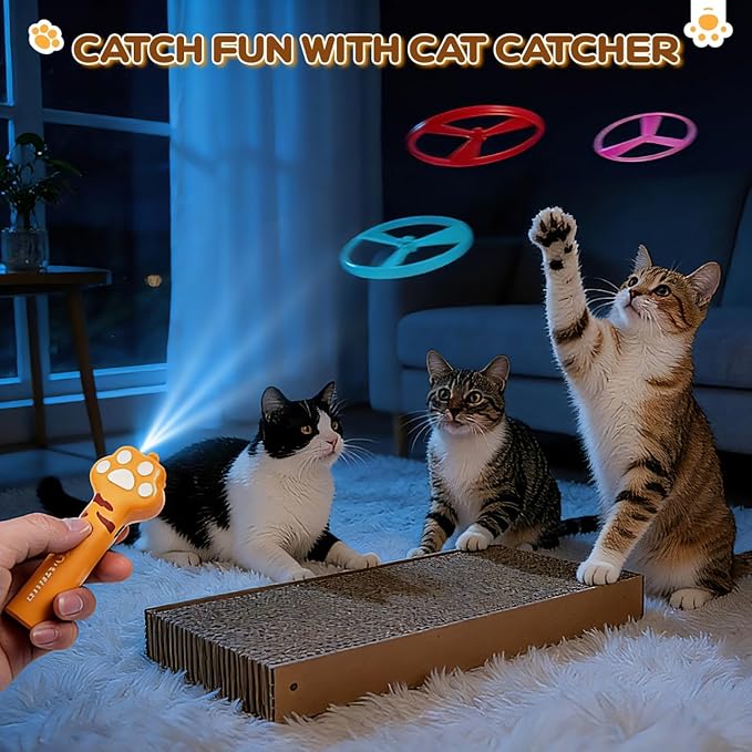 Cat Fetch Toy for Yard Chase, Rechargeable Flying Disc Launcher with 6 Flying Discs, Interactive Cat Hunting Toys for Outdoor & Indoor (Orange)