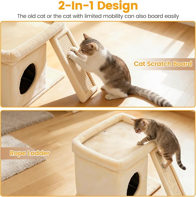 Cat Tree, Compact Cat Tree for Small Spaces, Heavy Duty Cat Tower for Large Cats,Small Cat Tower with Cat Scratching Post & Bed, Cat Condo Climbing Furniture for Indoor Cats (Off-White)
