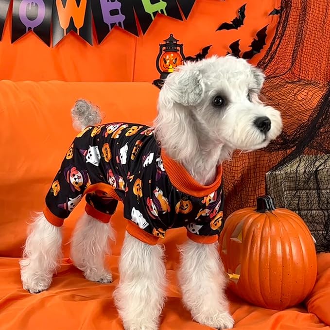 XPUDAC Dog Halloween Pajamas for Small Medium Dogs Pumpkin Costume Soft Puppy Clothes Pet Outfit Doggy Jumpsuits, 2X-Large