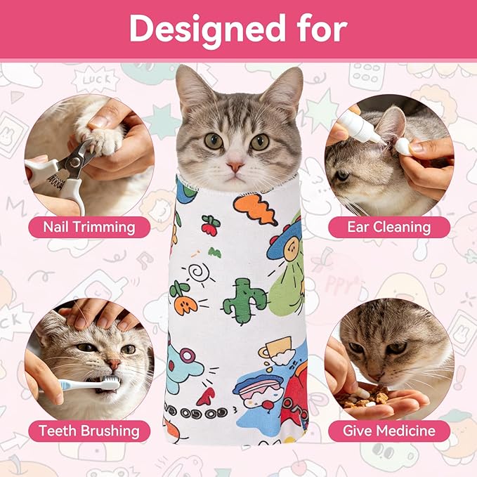 Cat Wrap for Cutting Nails，Cat Restraint for Nail Clipping，Cat Grooming Wrap for Cat Shower, Anti-Scratch Anti-Escape Multifunctional Pet Tool,27.5in