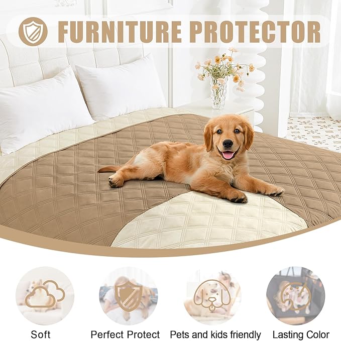 Smiry Waterproof Dog Bed Cover Blanket 30x53, Soft Reversible Pet Blanket, Washable Leakproof Cats Dogs Couch Cover for Sofa, Couch, Furniture, Camel/Beige