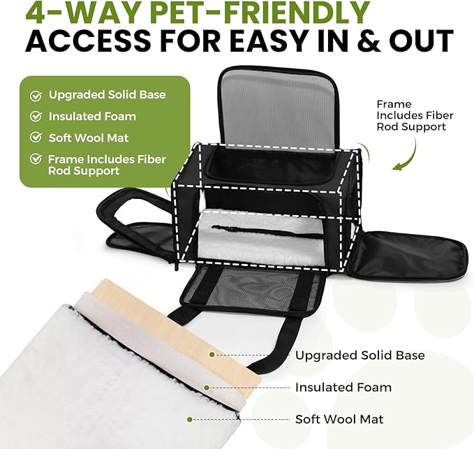 Soft-Sided Cat Carrier Expandable Pet Carrier Airline Approved Mesh Travel Carrier Up to 15lbs for Cats Small Dogs Collapsible Escape-Proof with Shoulder Strap (18x11x11 Black)