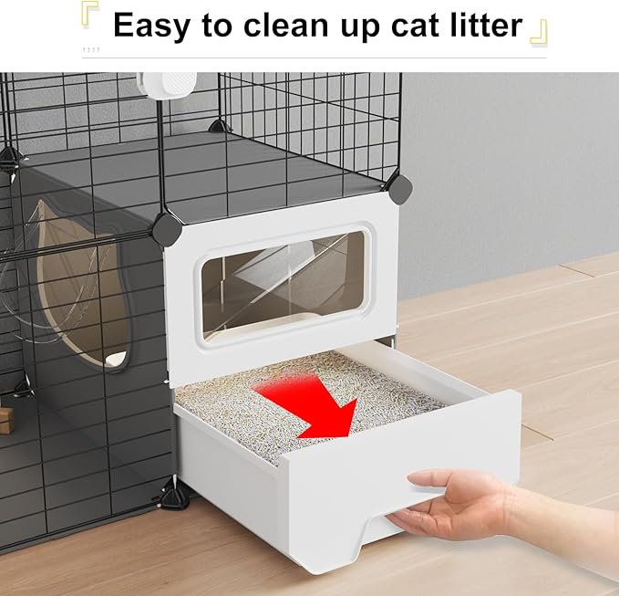 Oneluck Cat Cage Indoor with Litter Box 3-Tier DIY Cat Playpen Detachable Metal Wire Kennel Crate Large Exercise Place Ideal for 1-2 Kitty