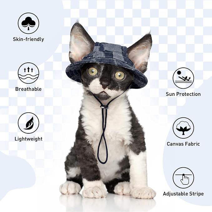 QBLEEV Cat Hats for Cats Only, Sphynx Hat with Ear Hole, Kitten Headwear Mini Sun Sombrero Caps, Summer Cat Cowboy Hats, Pet Chihuahua Sunscreen Baseball Outdoor Climbing Cap Birthday Party