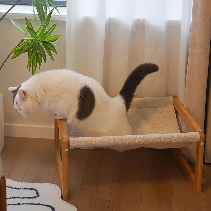 kiplant Large Cat Hammock Bed, Bamboo Wood Elevated Pet Hammock for Outdoor, 21 X 16.5 Inch Suitable for Kitty, Puppy, Rabbit, Bunny and Small Animal