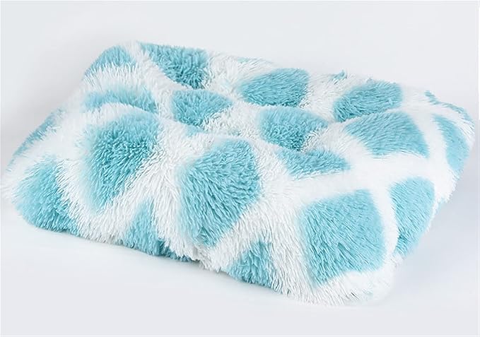 Long Plush Calming Pet Bed Cuddler Pet Bed for Dogs and Cats Fluffy Faux Fur Dog Bed with Anti Slip Bottom Machine Washable Pet Sleep Bed Crate Mat Geometric Blue M