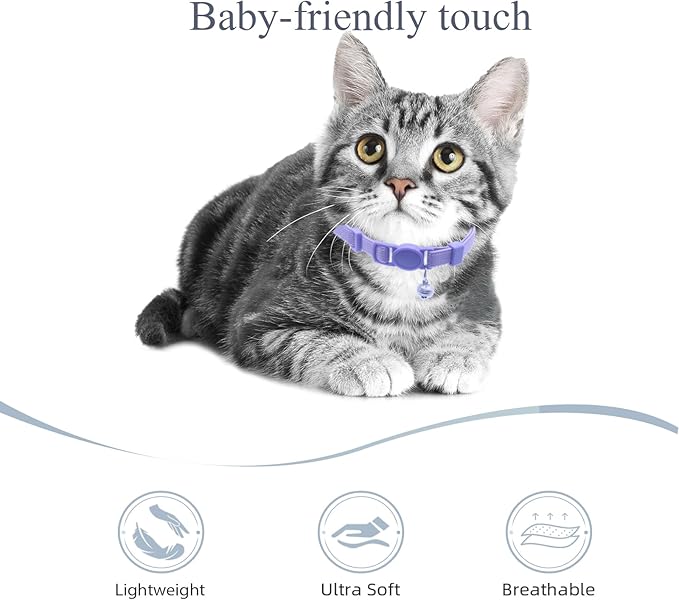 Umicclist Breakaway Cat Collar with Bell, Safety Buckle Kitten Collar, Elastic Strech Quick Release, Adjustable Lightweight Collars for Girl Boy Cats, Pet Supplies, Accessories, Gifts Purple