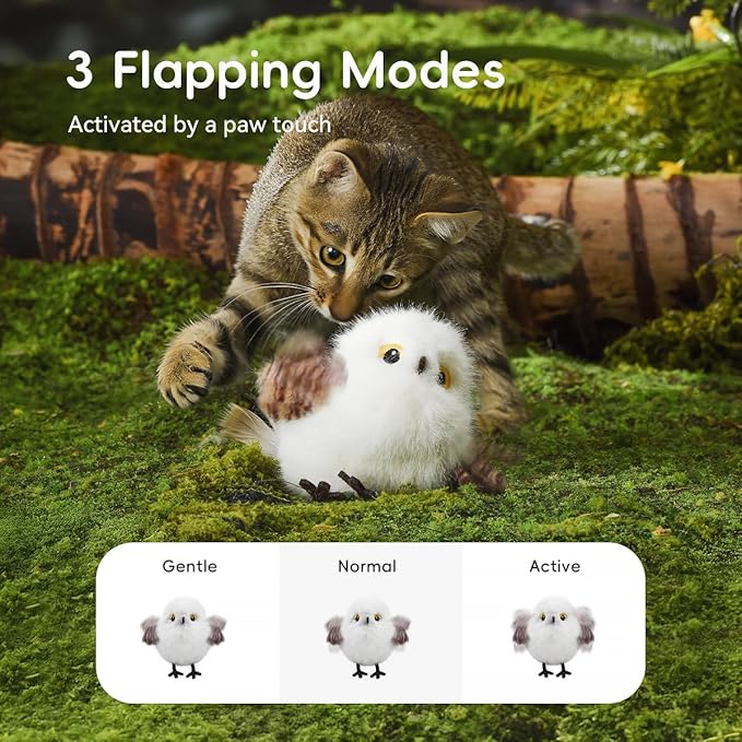 Petgravity Flapping Bird Cat Toy (No Flying), Lifelike Cuckoo Chirp Tweet Kitten Toy, Rechargeable Touch Activated Cat Toy Interactive Catnip Toy Exercise Toys for All Breeds 5.1" (Gray)