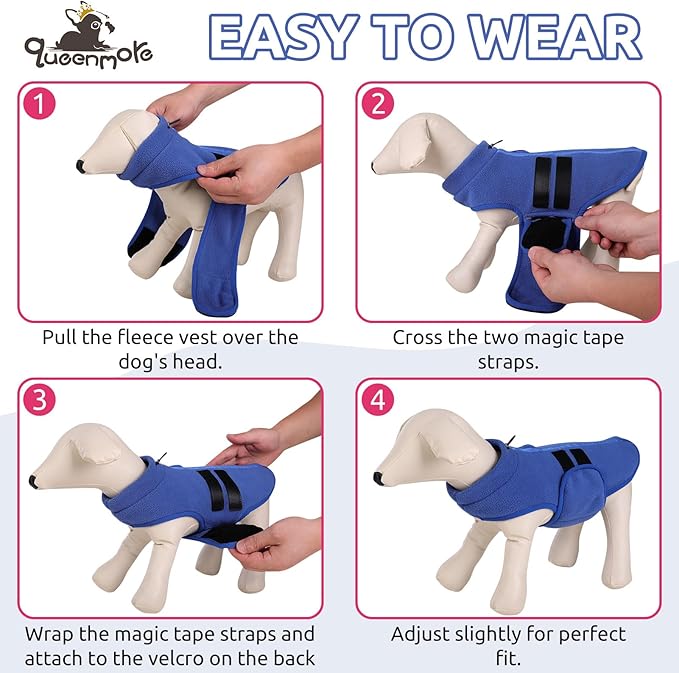 Queenmore Soft Fleece Dog Jacket, Warm Winter Coat with Leash Hole, Dachshund Sweaters for Small Dogs Cats (Blue, XL)