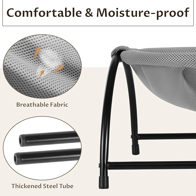Elevon Elevated Cat Bed, Free-Standing Cat Hammock Bed, Pet Bed with Metal Frame for Indoor Outdoor, Pet Bed Suitable for Summer Machine Washable & Breathable Easy Assembly up to 40lbs
