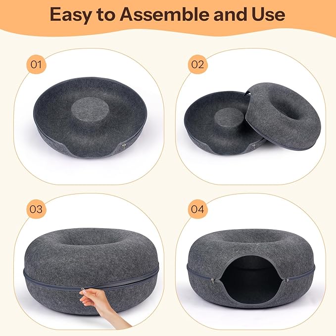 Peekaboo Cat Cave Bed for Indoor Cats, Scratch-Resistant Cat Donut Tunnel for Multiple & Large Cats, Detachable Round Cat Hideaway for Playing, Sleeping and Hiding