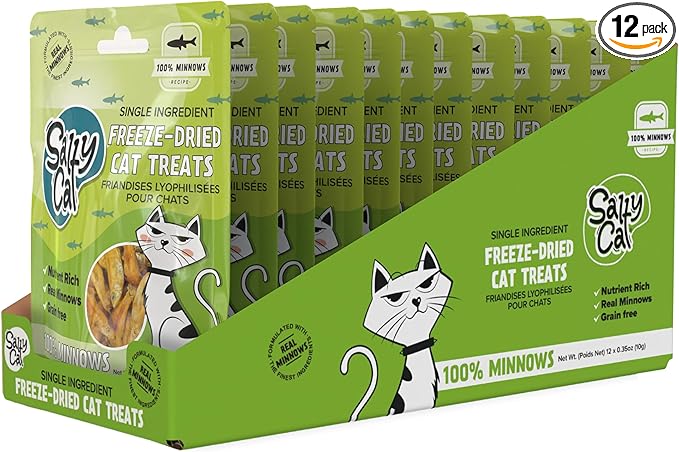 Salty Cat 100% Natural Freeze-Dried Minnows Cat Treats, 10g (12 Pack)