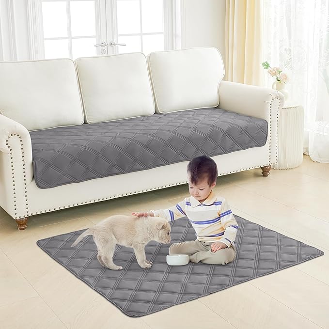 Smiry Waterproof Dog Bed Cover Blanket 30x82, Soft Reversible Pet Blanket, Washable Leakproof Cats Dogs Couch Cover for Sofa, Couch, Furniture, Lattice, Grey/Light Grey