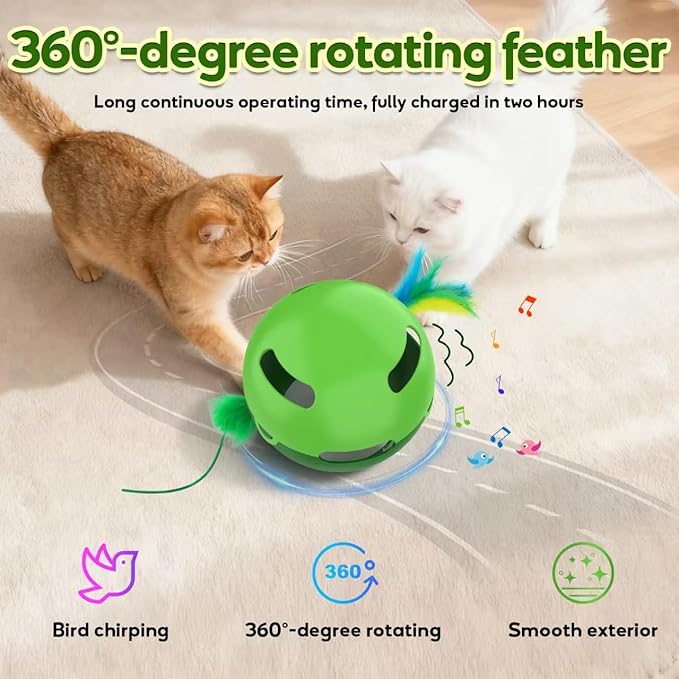Muhhiba Interactive Cat Toys, Irregularly Rotating Feather Cat Toy Ball, Automatic Kitten Toy, Perfect for Bored Indoor Adult Cats