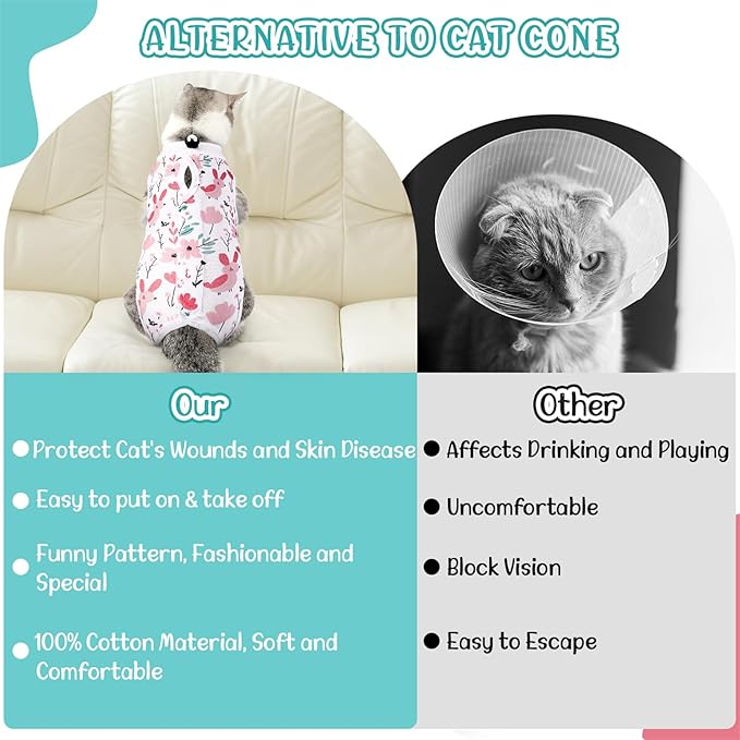SlowTon Cat Recovery Suit - Cat Onesie for Cats After Surgery Female Male, Kitten Clothes Cats Surgical Spay Suit Abdominal Wounds, E-Collar Alternative Bodysuit Shirt Anti-Licking (White, L)