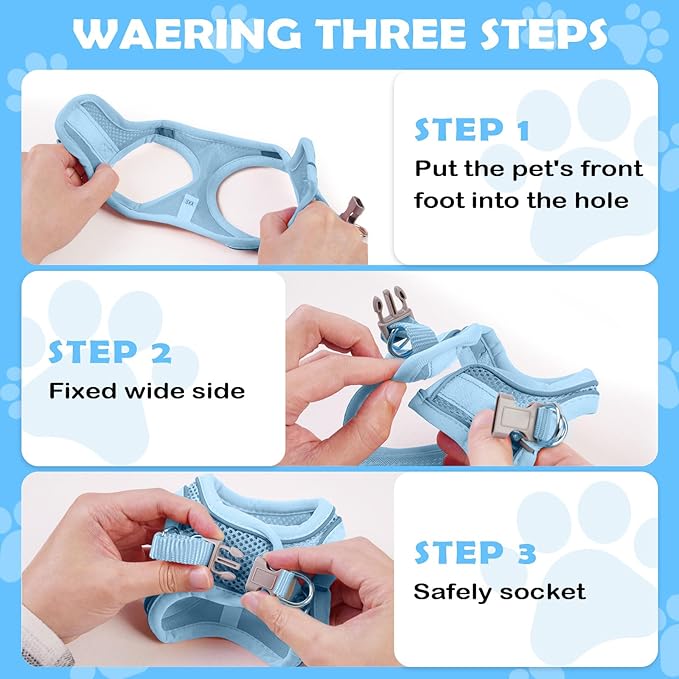 Cat Harness and Leash Set - Adjustable Soft Vest, Reflective Step-in Design for Safe Walking (Blue)
