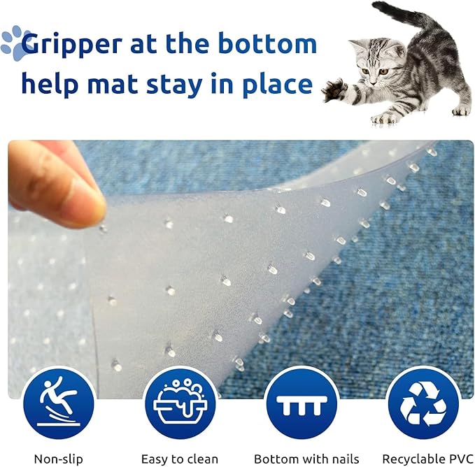 Cat Scratch Carpet Protector Mat - 3 Pack Clear Plastic Floor Protector for Pets - 3.6FT Universal Anti-Scratch Door Mat Under Furniture & Doorways, Non-Slip PVC Runner for Dogs/Cats