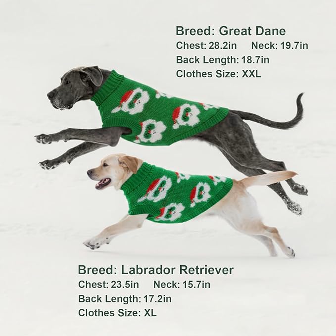 Dog Sweater Knitted for Small to Large Dogs Boy Girl, Classic Turtleneck Dog Christmas Sweaters, Warm & Soft Santa Claus Pet Clothes for Winter (Green, 2XL)