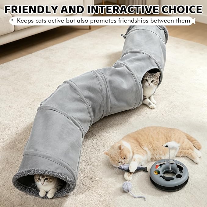 XIAPIA Cat Tunnel for Indoor Cats, 6-in-1 Collapsible Crinkle Play Tunnel with Interactive Roller Track Ball, Cat Enrichment Toys for Kittens Rabbits, Exercise Hide & Seek Tube for Indoor Outdoor Play