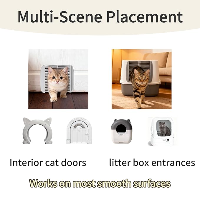 Pet Hair Removal Door Brush for Cats, Self-Cleaning Fur Catcher, Grey, Fits Cat Doors and Indoor Doorways