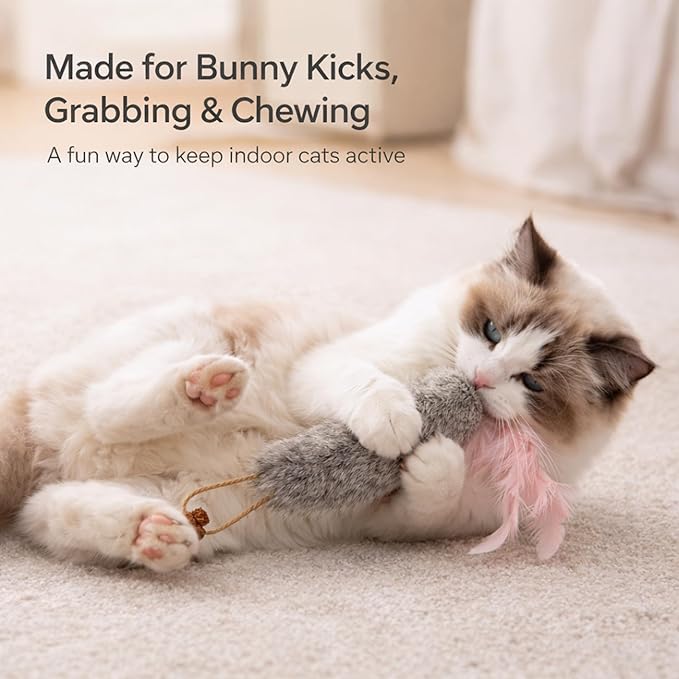 3 Pack Rabbit Fur Catnip Toys with Feathers – Interactive Carrot Cat Toys with Galls Fruit for Indoor Cats and Kittens