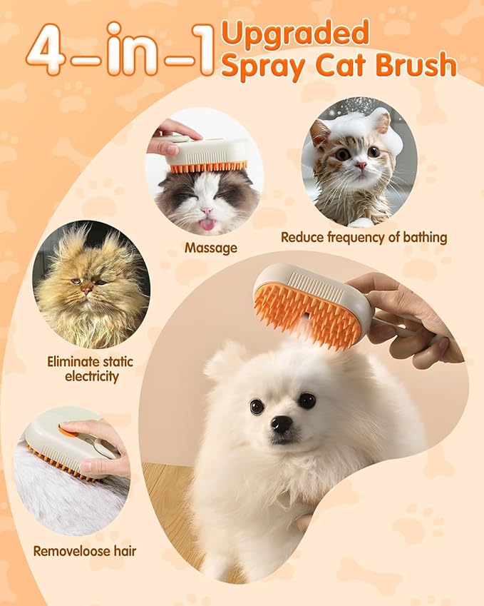Pet Steam Brush, 2026 Upgrade 3 in 1 Self Cleaning Steam Cat Brush Pet Spray Comb, Anti-Static Pets Grooming Spray Brushes with Massage Cleaning Shedding for Long Short Haired Cats Dogs (Coffee)