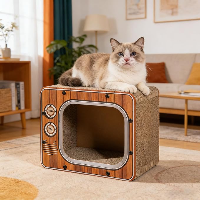 Cat Scratch House, TV Shape Corrugated Bed, Cat Furniture & Side Table for Living Room and Bedroom Decoration, Enrichment Play Exercise Boredom (#2)