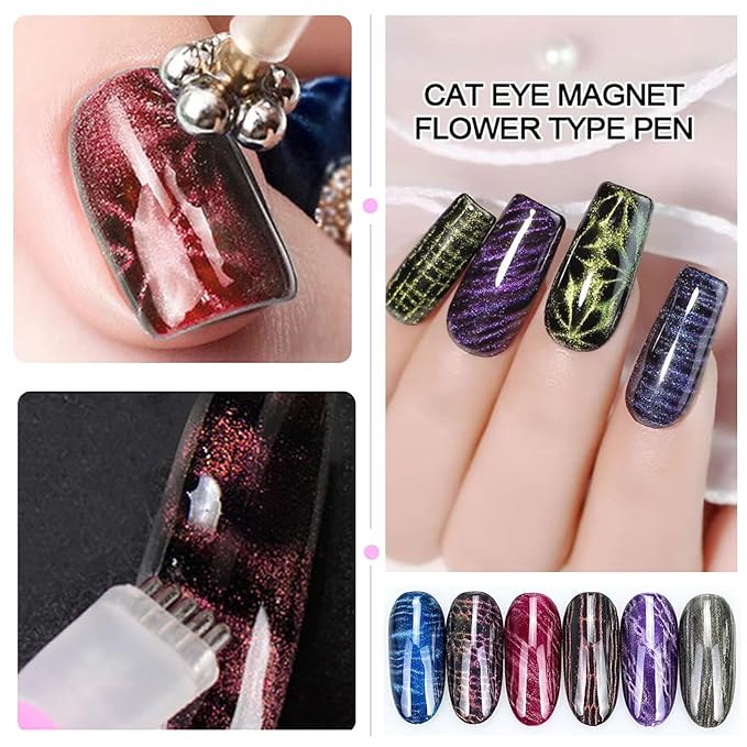 WOKOTO 53Pcs Cat Eye Nail Magnet With 3 Pcs Y-Shape Heart Magnet Stencil For Nail Art Tools Set, Cat Eye Magnet For Nails Wand Magnetic Nail Polish Magnet For Cat Eye Gel Polish Magnets Sticks Pens