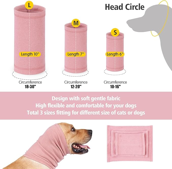 Dog Head Cover Keep Calm Ear Wrap Neck Muff Wrap Hematoma Dog Ear Cover Pail Lilac+Pink M