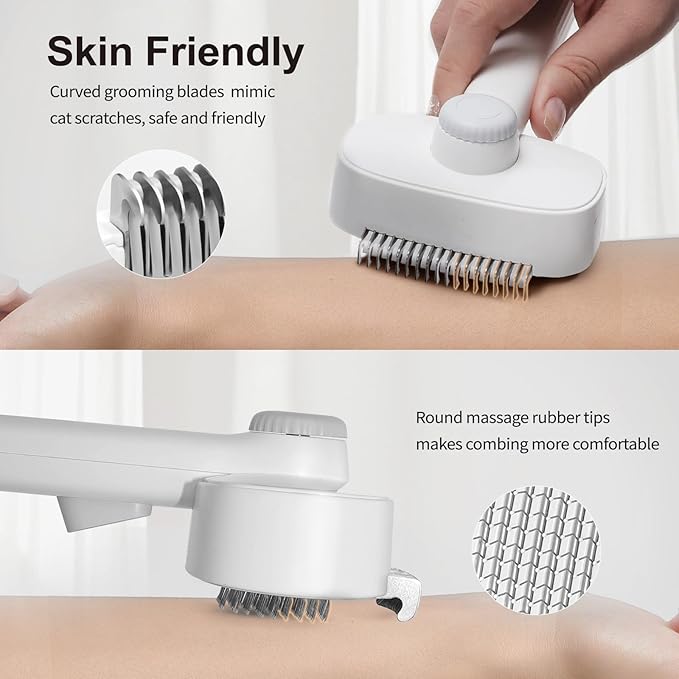 Self Cleaning Slicker Brush for Dogs Cats, Deshedding Dematting Grooming Tool for Long Haired Pets, Removes Matted Fur & Tangles, White