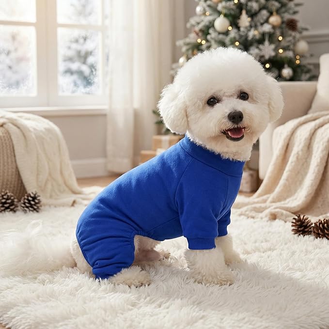 Velvet Dog Pajamas Stretchy Pet Clothes Puppy Jumpsuit Solid Color Cat Clothes for Small Pet Dog and Cat (Dark Blue, Medium)