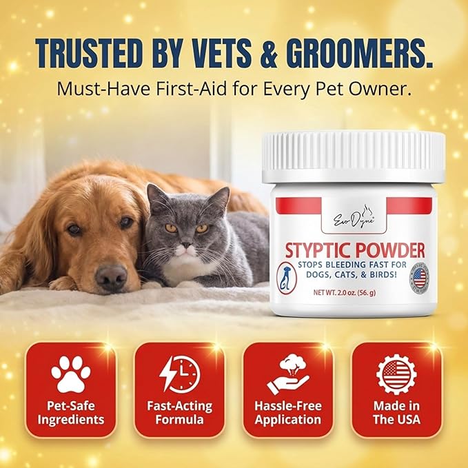 Styptic Powder for Dogs, Cats, and Birds (2 oz) by Evo Dyne | Fast-Acting Blood Stop for Pets | Quick Stop Bleeding Powder for Dog Nail Clipping, Grooming, Cuts and More (1-Pack)