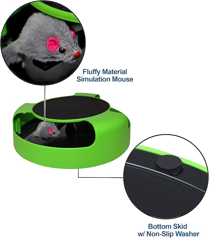 Interactive Cat Scratcher Toy – Manual Spinning Mouse for Natural Play & Claw Care – No Batteries, Quiet Design & Built-in Scratch Pad – 10" Spinning Cat Toy for Indoor Cats of All Ages
