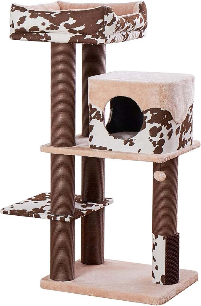 PetPals Large Cat Tree 50” Tall for Grand Maine Coon, with Large Condo, Removeable Top Bed, Extra Durable & Sturdy Large Cat Tower, Cowboy Style (Brown)