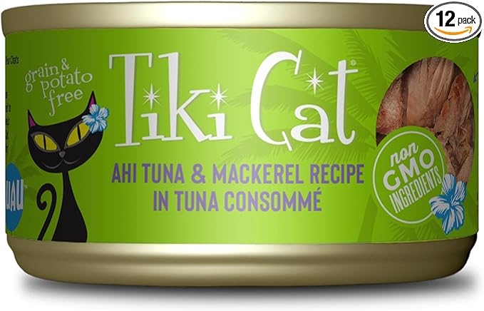 Tiki Cat Luau Wet Cat Food, Ahi Tuna & Mackerel, 2.8 oz. Cans (12 Count)