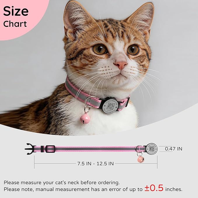 2 Pack Breakaway Cat Collar with Safety Bell & Reflective Strips | QR Code ID Tag & Name Plate | Adjustable for Kittens Black&Pink