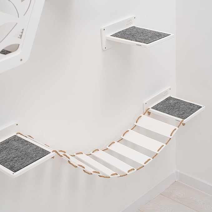 Wood Cat Bridge Cat Steps Cat Bed Wall Cat Toy Rustic Cat Tree Wall Decor Cat Lover Gift New Home Gift Cat Furniture Wall (White, Bridge & 3 steps)