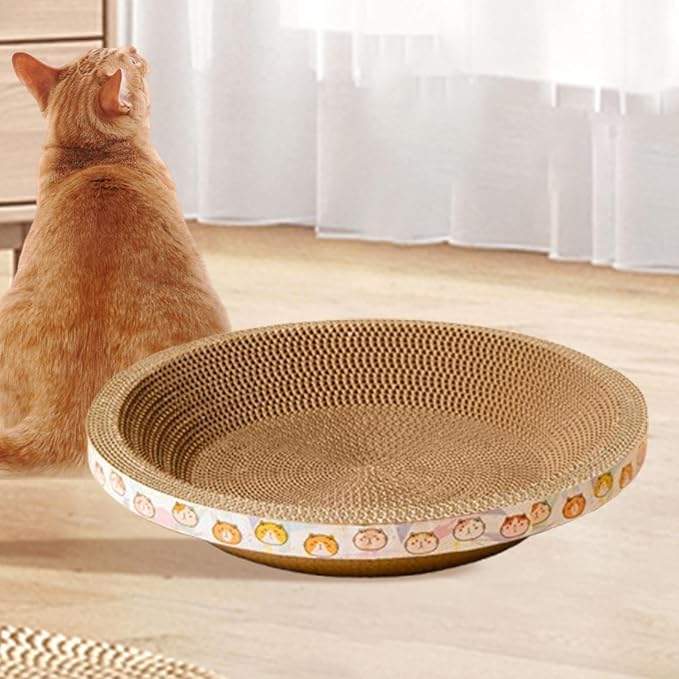 Round Cat Scratcher Bed, Cat Nest, for Indoor Cats, Corrugated Scratching Board, Cat Lounge Bed for Furniture Protector, Large
